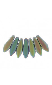 Czech Glass Daggers beads 5x16mm Jet vitrail full matted 23980-28170